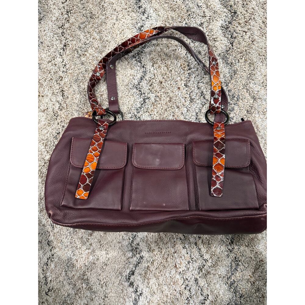 burgundy Marco Buggiani leather handbag snake skin handles
